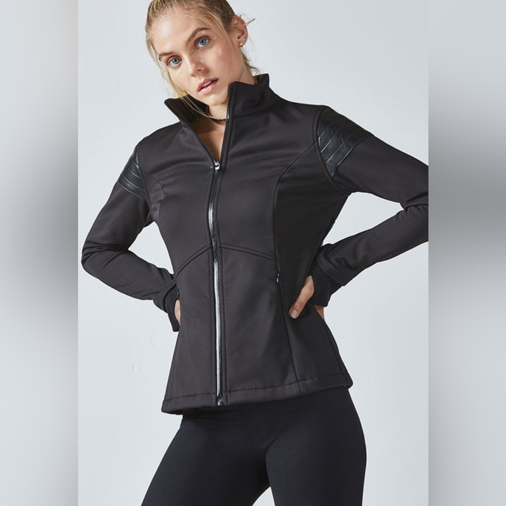 Fabletics XL Bray Water-Resistant Moto Jacket - Black